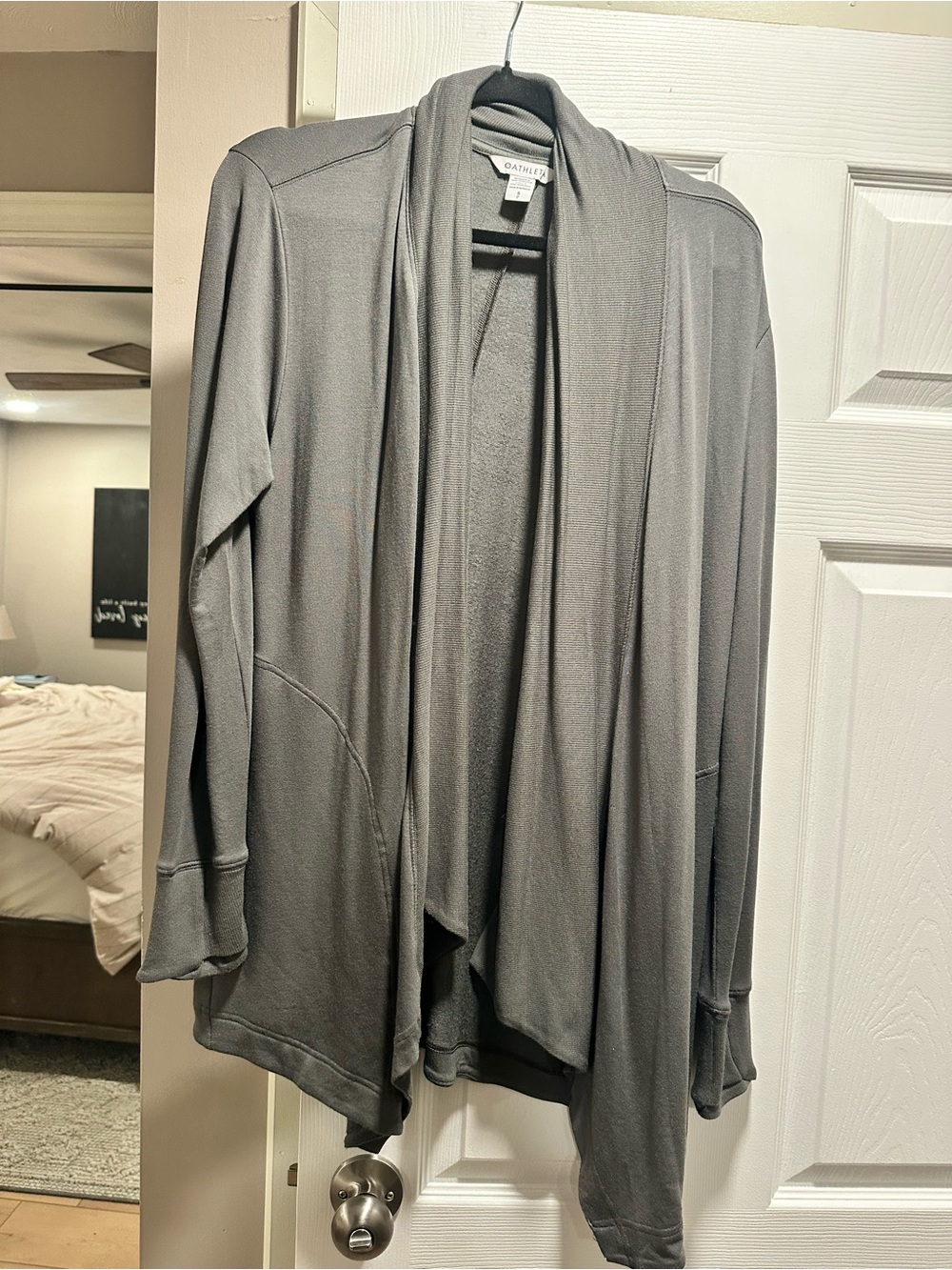 Athleta Gray Draped Open-Front Cardigan